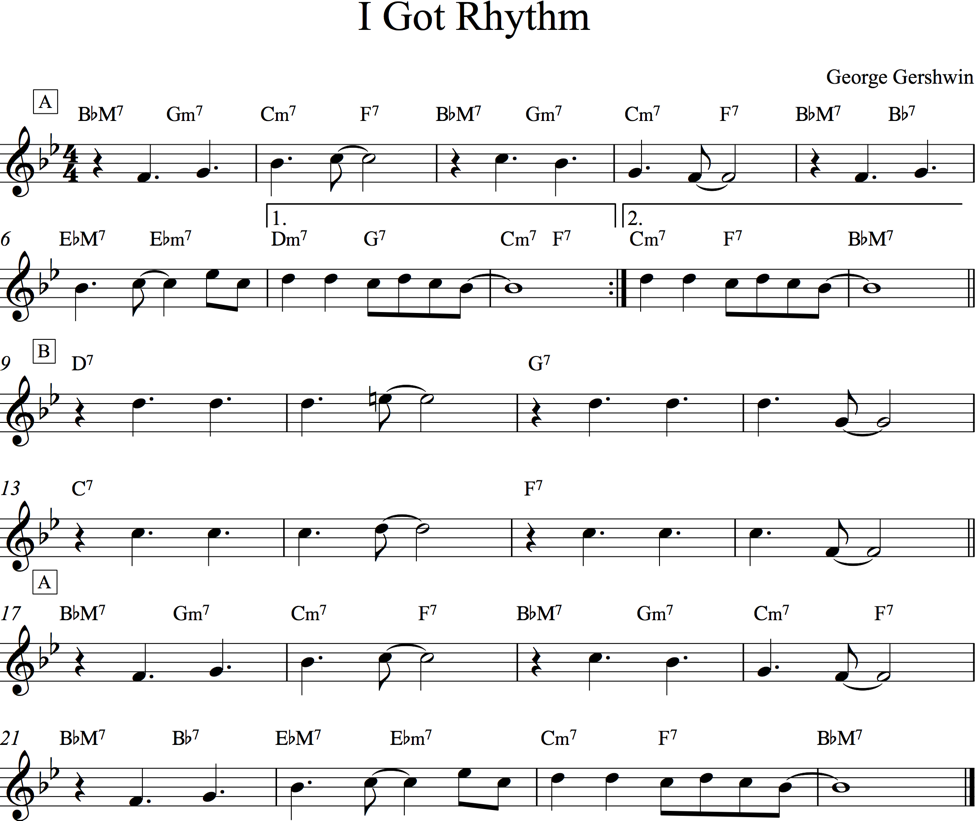 'I got rhythm' lead sheet.
