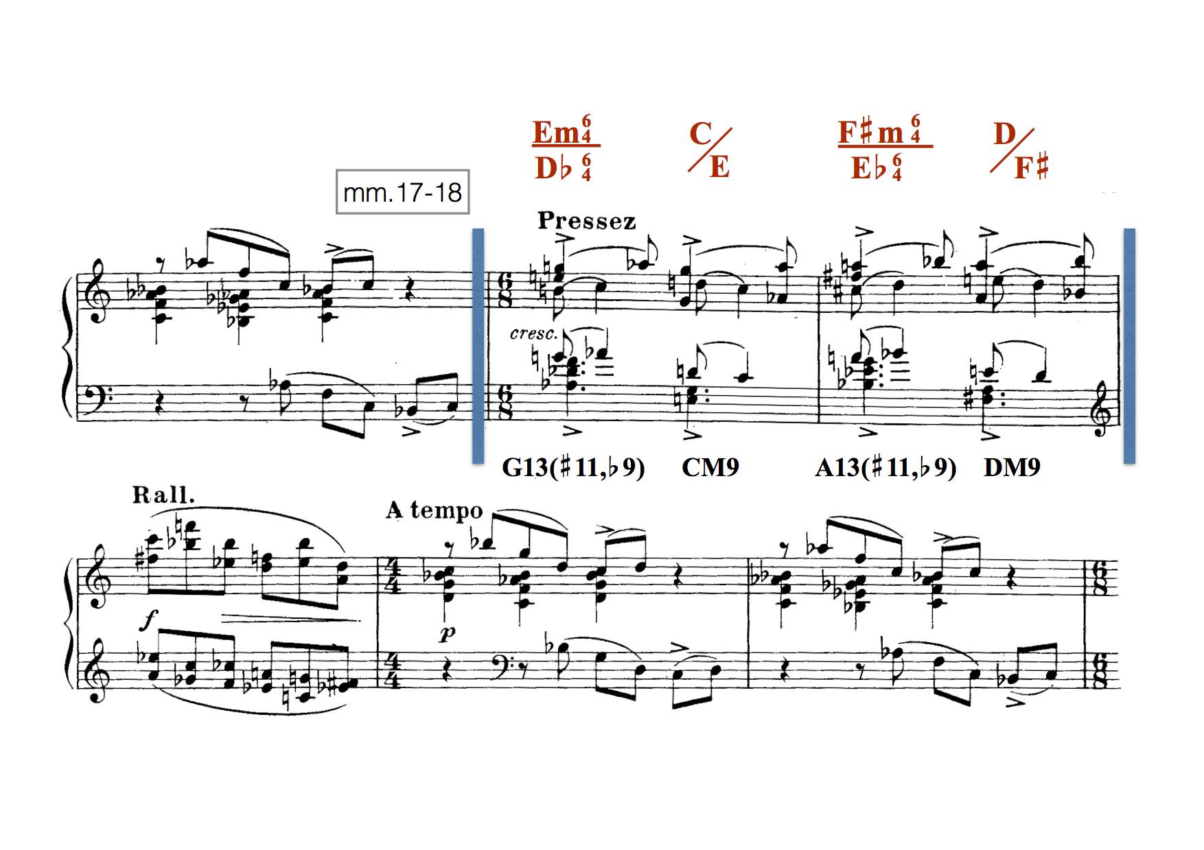 Measures 17–18 of Olivier Messiaen, VII Plainte calme.